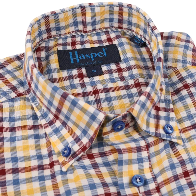 *** FINAL SALE *** Franklin Buttondown Yellow, Blue & Burgundy Brushed Plaid sold by Haspel