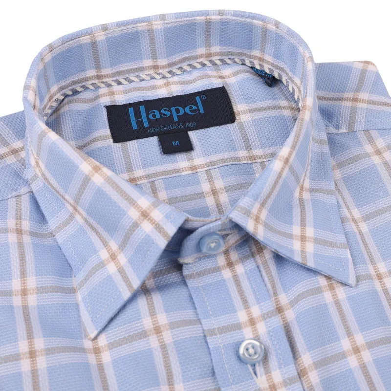 Treme Light Blue Texture with Tan Check sold by Haspel