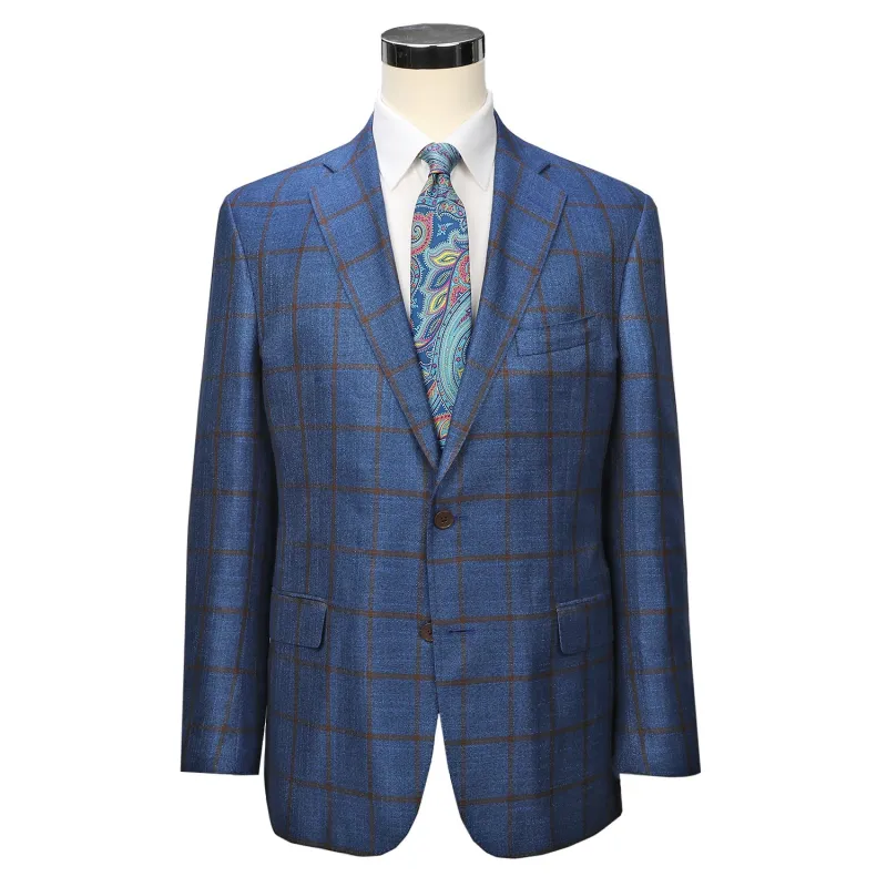 Audubon Royal Blue with Rust Overcheck Sport Coat sold by Haspel