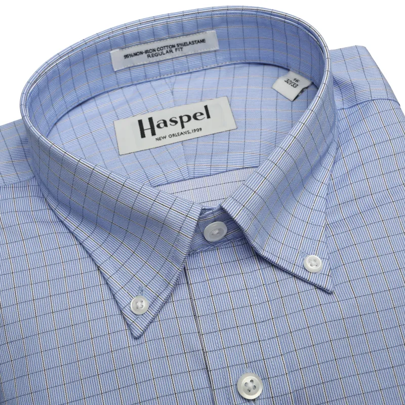 Howard Classic Blue Check (Regular Fit) Dress Shirt - Button Down made by Haspel