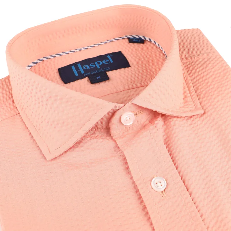 Chartres Long Sleeve Solid Peach Seersucker sold by Haspel