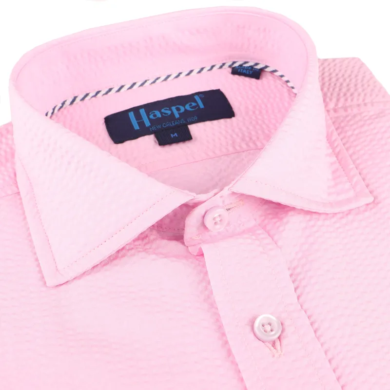 Chartres Long Sleeve Solid Pink Seersucker sold by Haspel