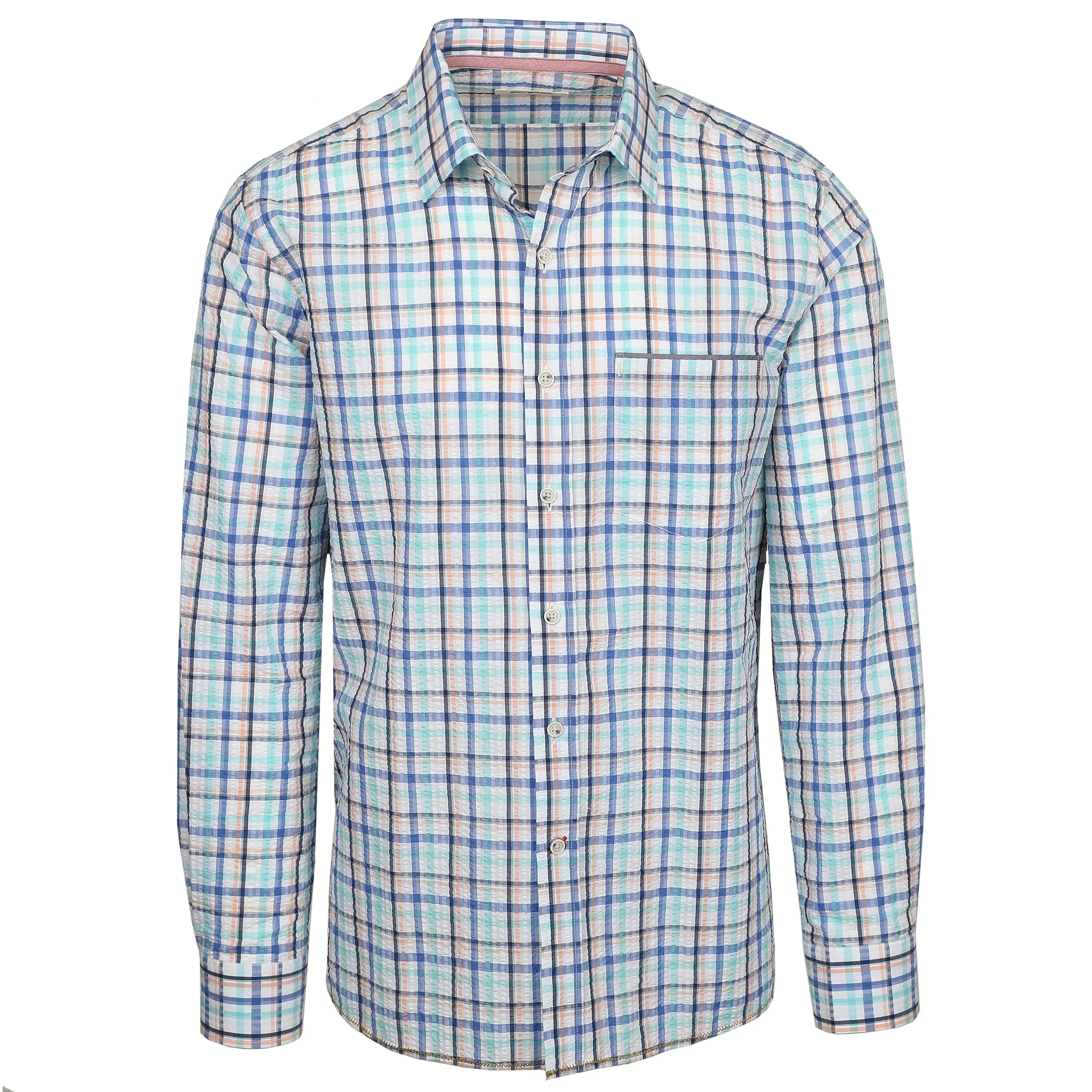 Chartres Royal Blue & Teal Long Sleeve Check Seersucker Shirt sold by Haspel product image thumbnail 4