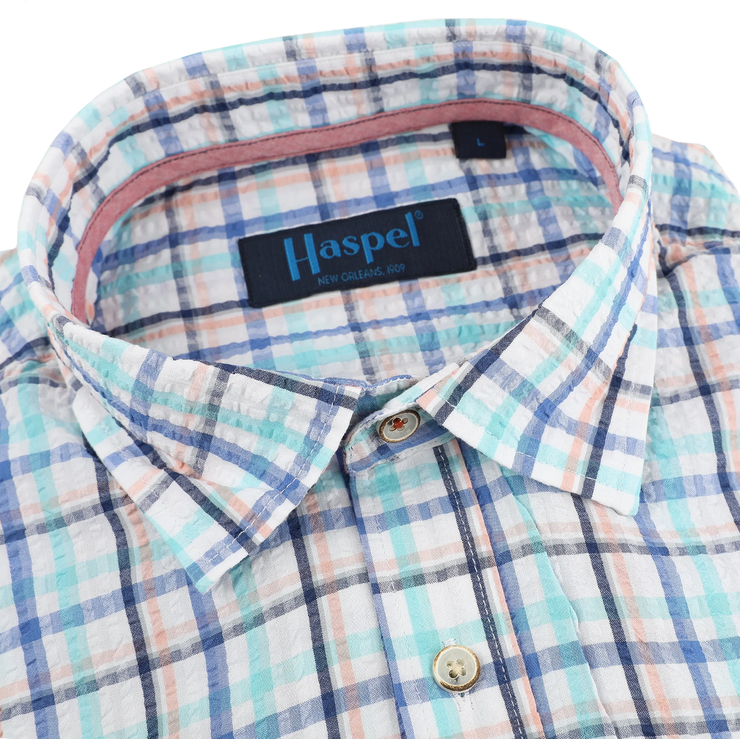 Chartres Royal Blue & Teal Long Sleeve Check Seersucker Shirt sold by Haspel