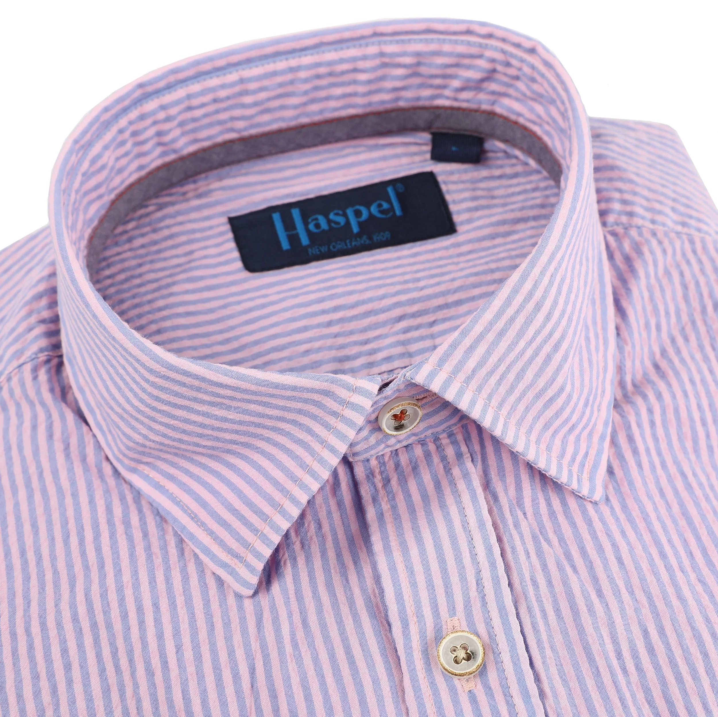 Maratea Pink Seersucker Garment Dyed Long Sleeve Shirt sold by Haspel