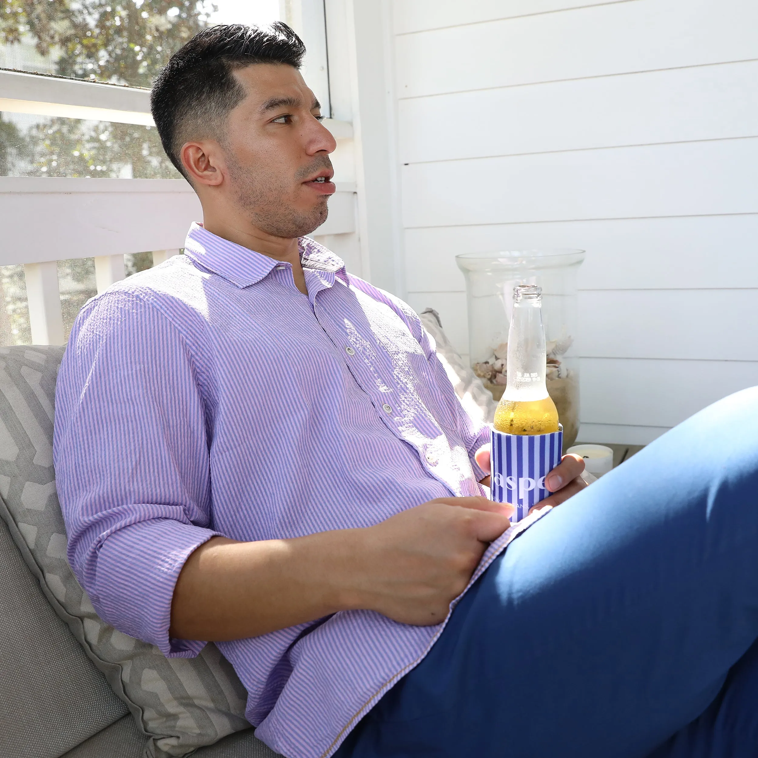 Maratea Pink Seersucker Garment Dyed Long Sleeve Shirt sold by Haspel product image thumbnail 2