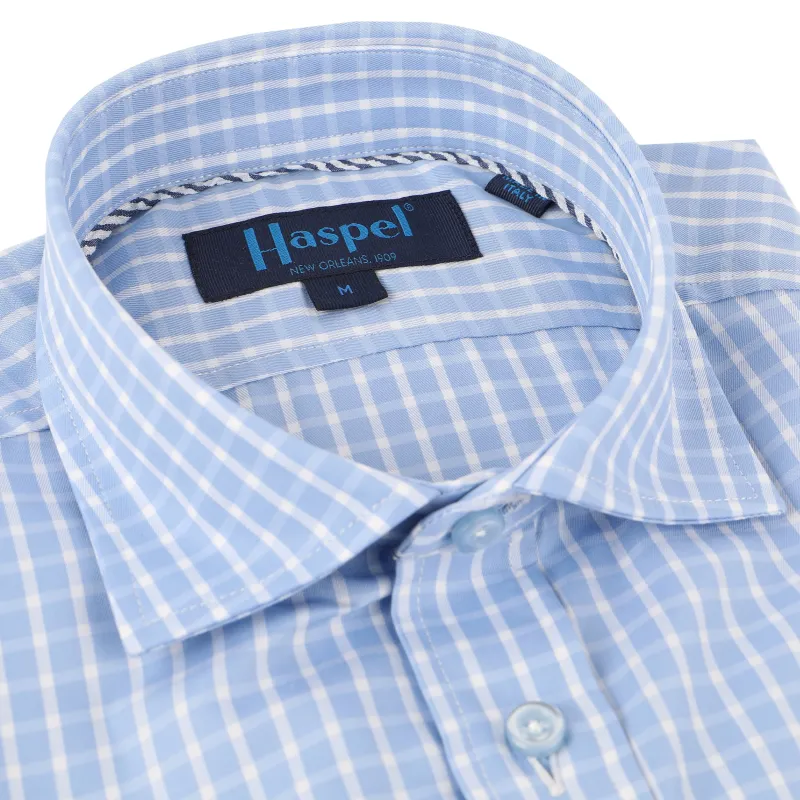 Audubon Lt. Blue with White Graph Check made by Haspel