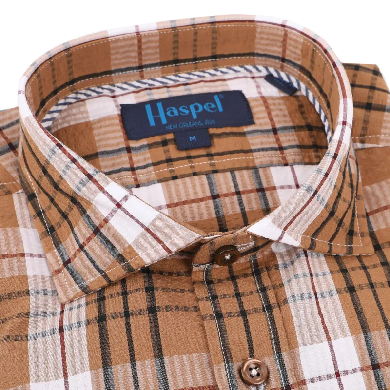 *** FINAL SALE *** Chartres Tan & Brown Plaid Seersucker sold by Haspel