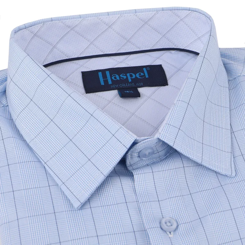 *** FINAL SALE *** Light Blue Glen Plaid Tailored Fit Dress Shirt sold by Haspel
