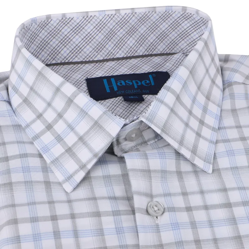 *** FINAL SALE *** Light Blue & Grey Plaid Tailored Fit Dress Shirt sold by Haspel