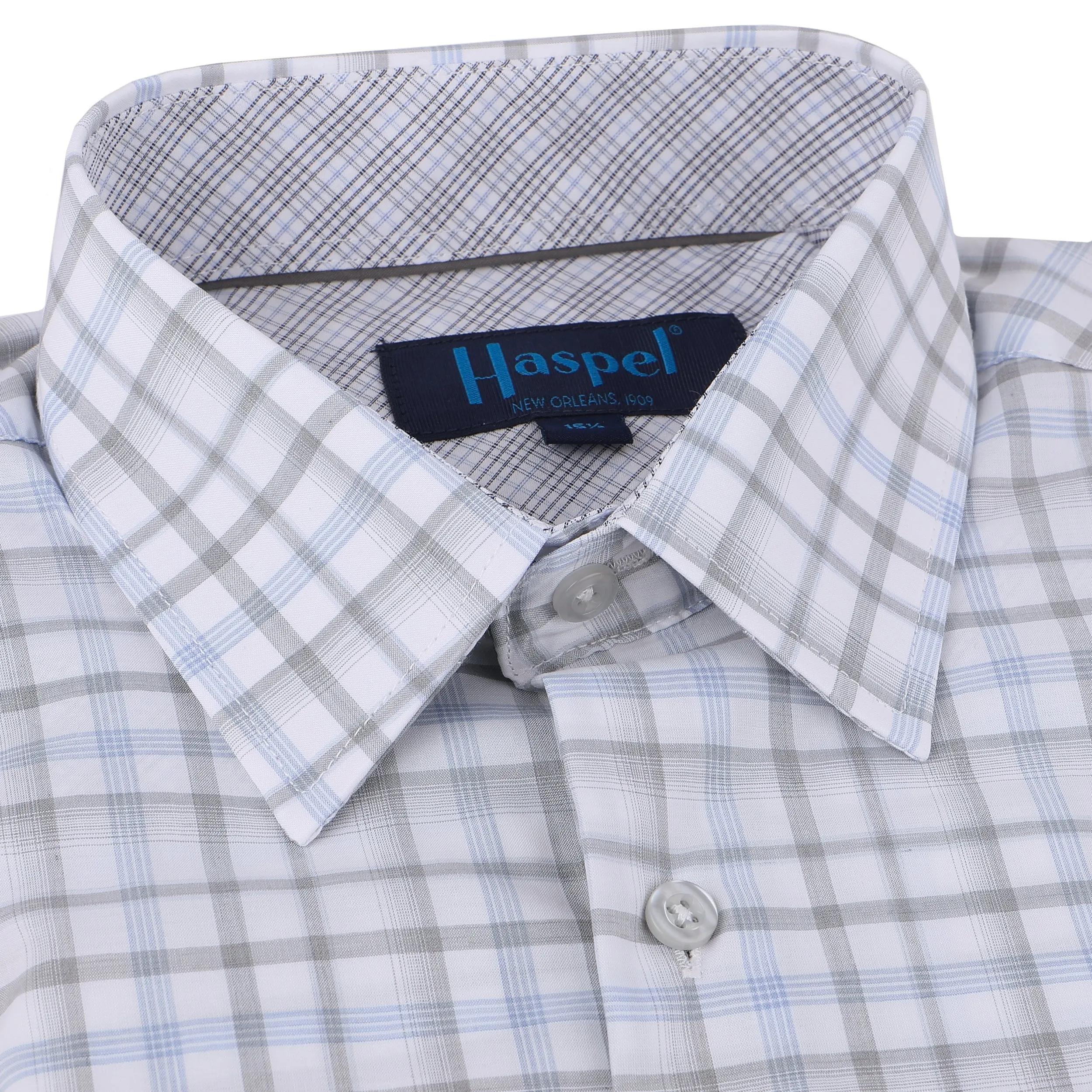 *** FINAL SALE *** Light Blue & Grey Plaid Tailored Fit Dress Shirt sold by Haspel