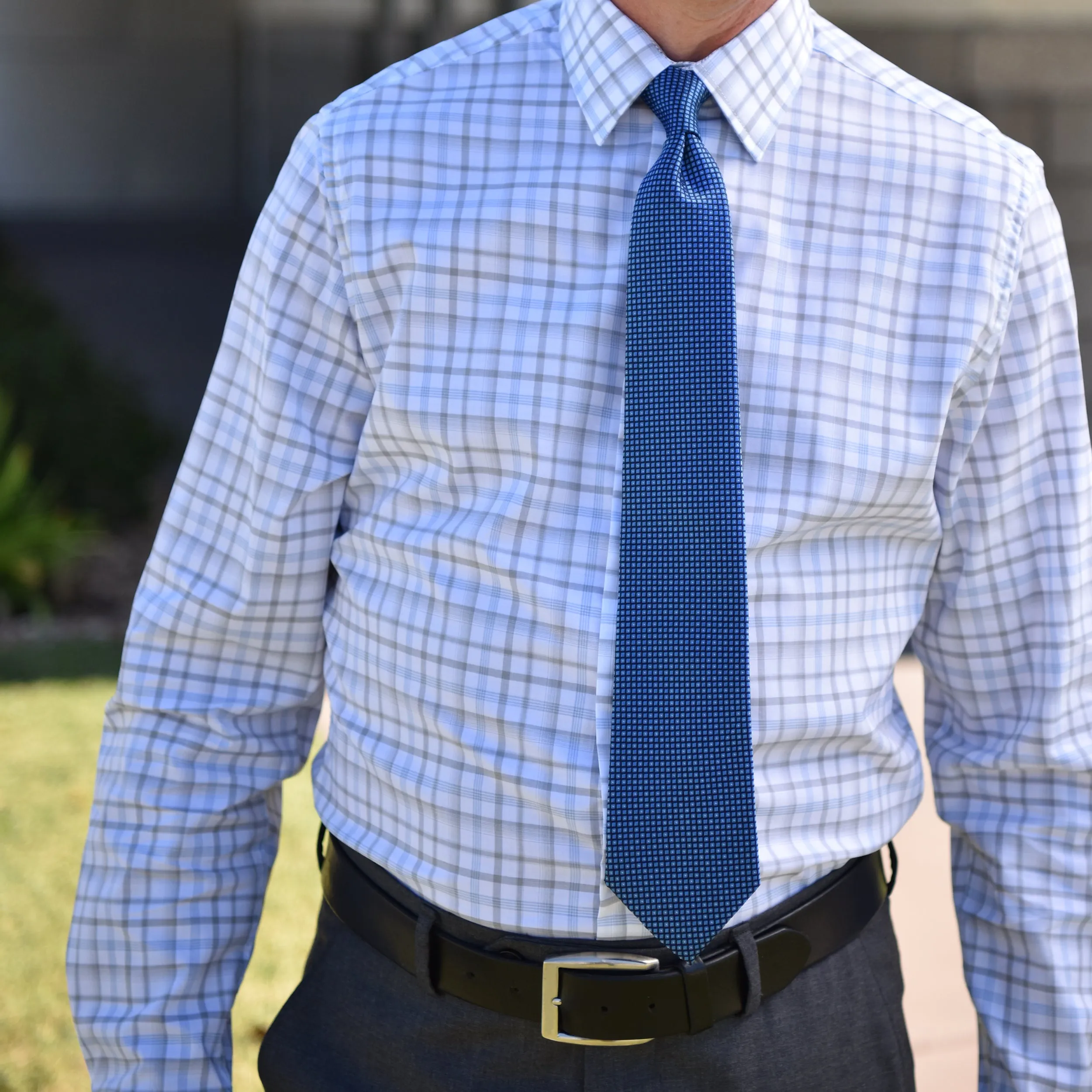 *** FINAL SALE *** Light Blue & Grey Plaid Tailored Fit Dress Shirt sold by Haspel product image thumbnail 2