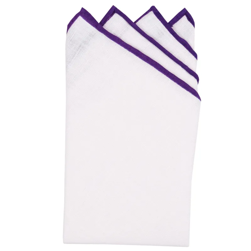 White/Purple Pre-Folded Linen Pocket Square sold by Haspel