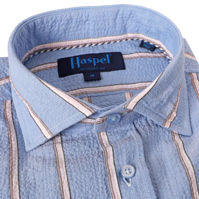 Chartres Light Blue Mini Textured Stripe Seersucker sold by Haspel