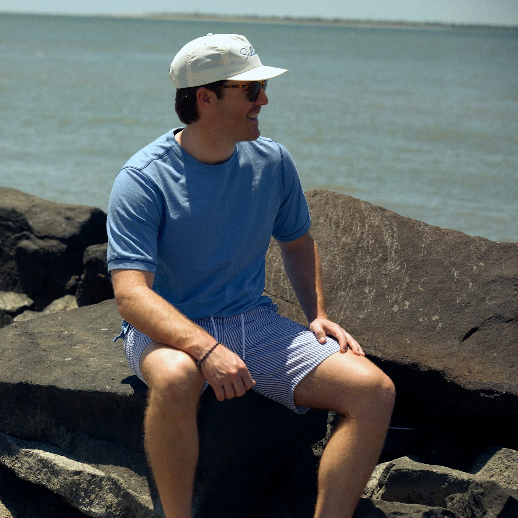 Krewe Neck Luxe T-Shirt - Short Sleeve Mid-Blue sold by Haspel product image thumbnail 2