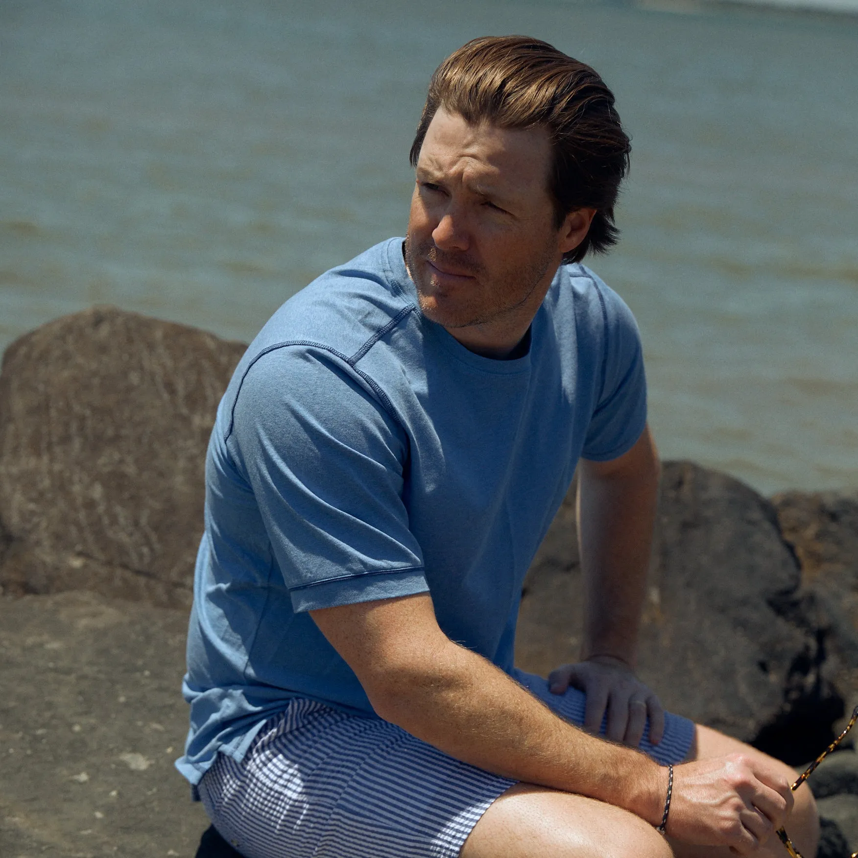 Krewe Neck Luxe T-Shirt - Short Sleeve Mid-Blue sold by Haspel product image thumbnail 4