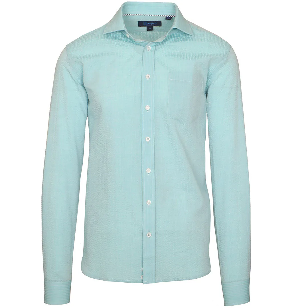 Chartres Long Sleeve Teal Solid Seersucker sold by Haspel product image thumbnail 5