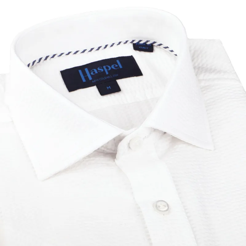 Freret White Solid Seersucker - Short Sleeve sold by Haspel