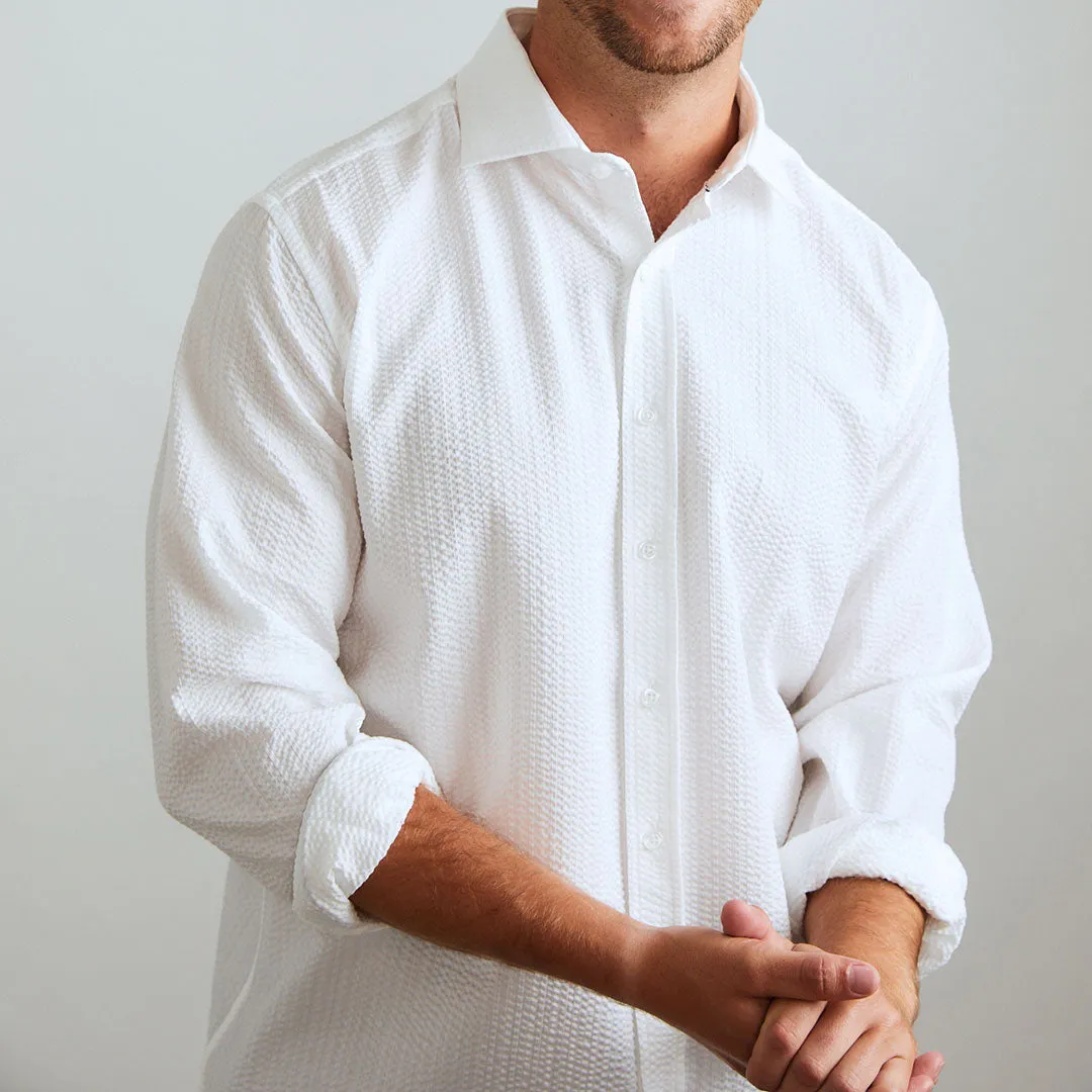 Chartres Long Sleeve White Solid Seersucker sold by Haspel product image thumbnail 3