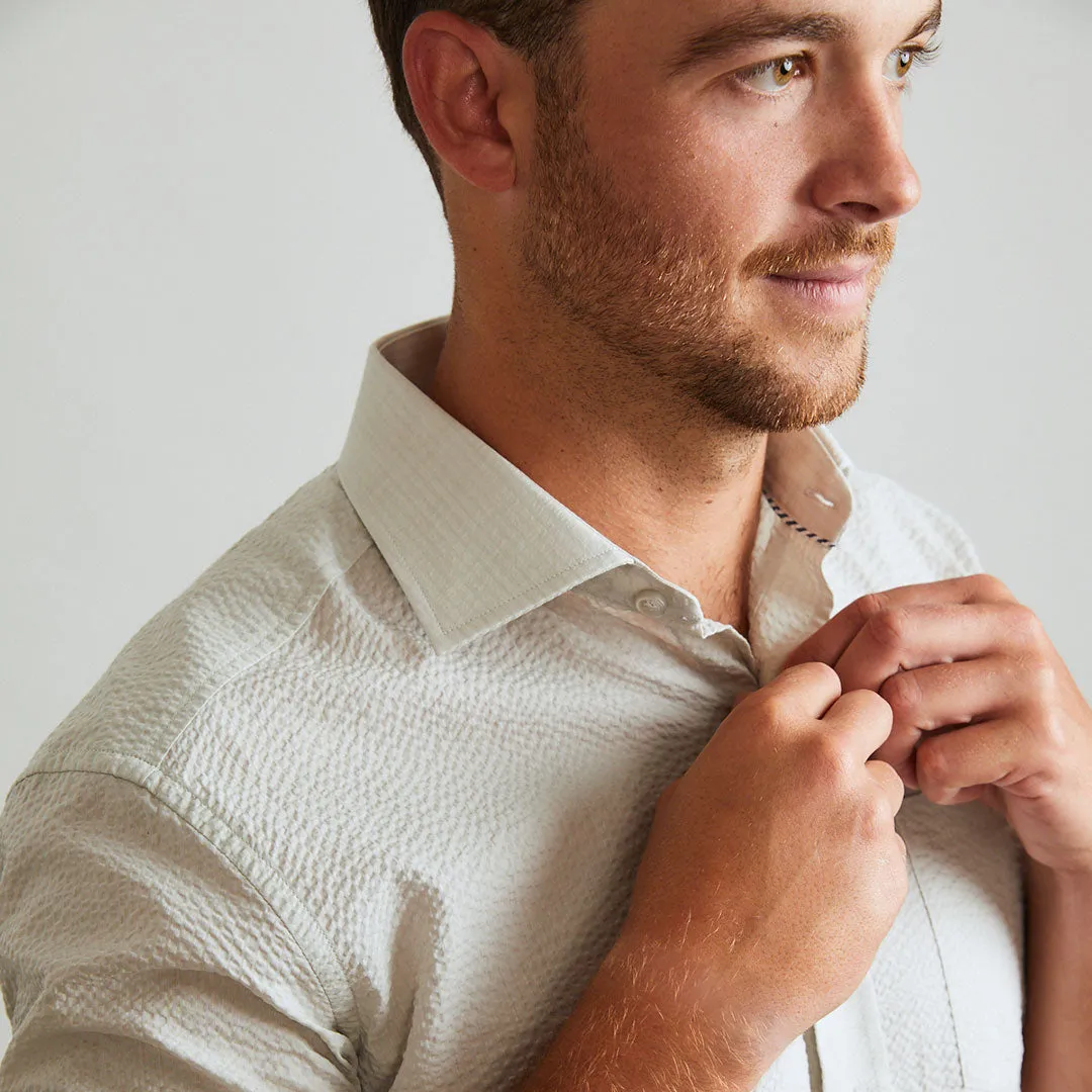 Freret Light Grey Solid Seersucker - Short Sleeve sold by Haspel product image thumbnail 3