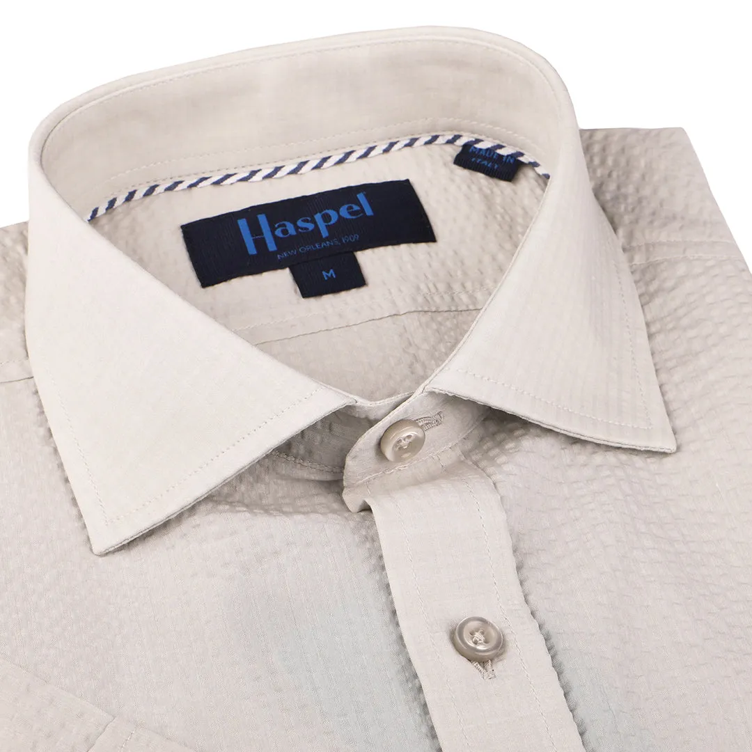 Freret Light Grey Solid Seersucker - Short Sleeve sold by Haspel