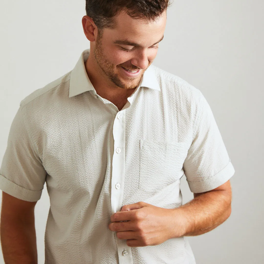 Freret Light Grey Solid Seersucker - Short Sleeve sold by Haspel product image thumbnail 2