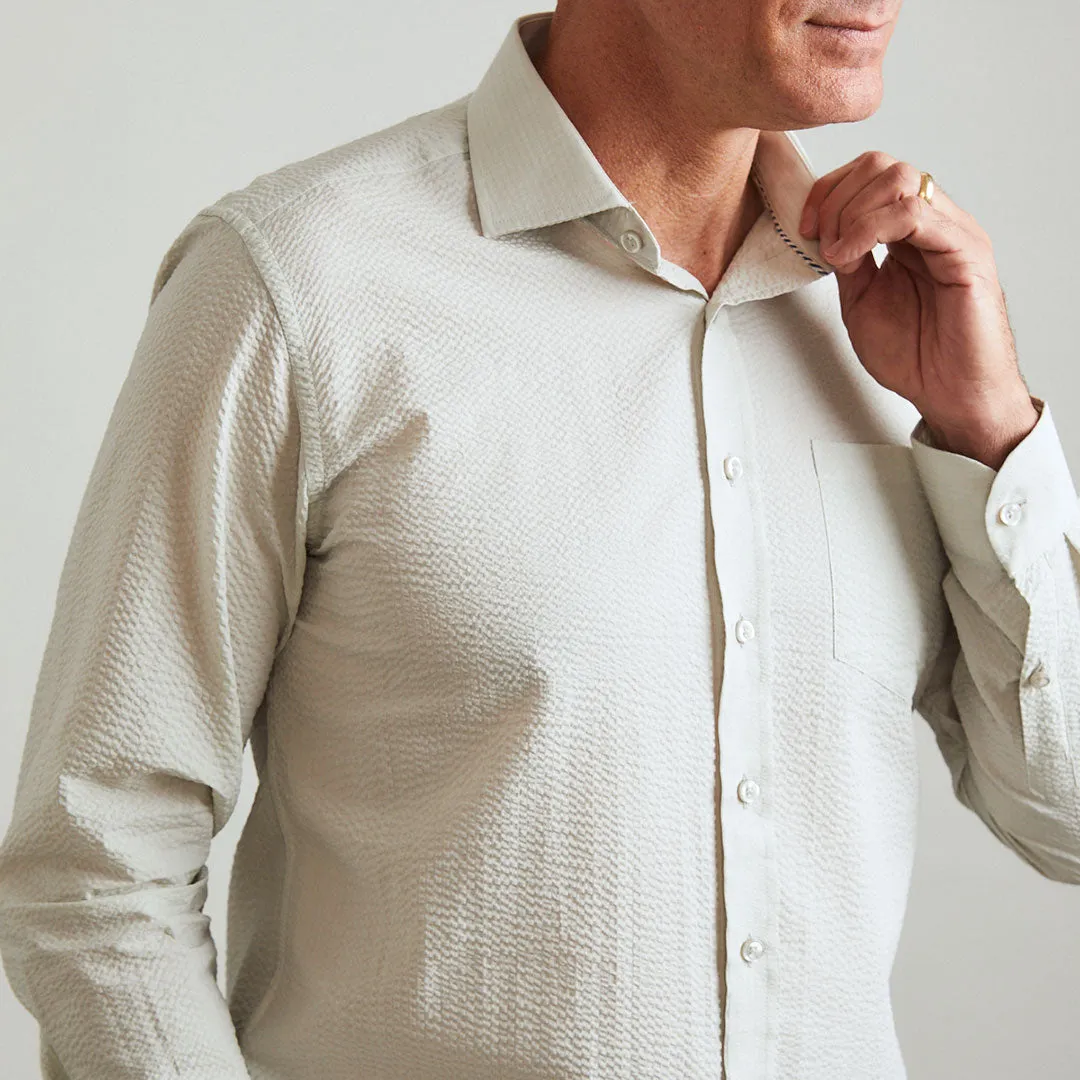 Chartres Long Sleeve Light Grey Solid Seersucker sold by Haspel product image thumbnail 3