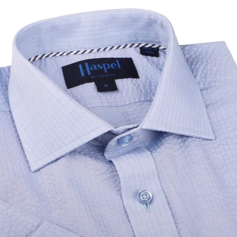 Chartres Light Blue Solid Seersucker - Long Sleeve sold by Haspel