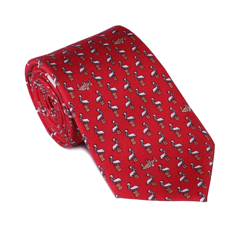 Limited Edition NOLA Couture X Haspel Red Pelican Print Tie - O/S made by Haspel
