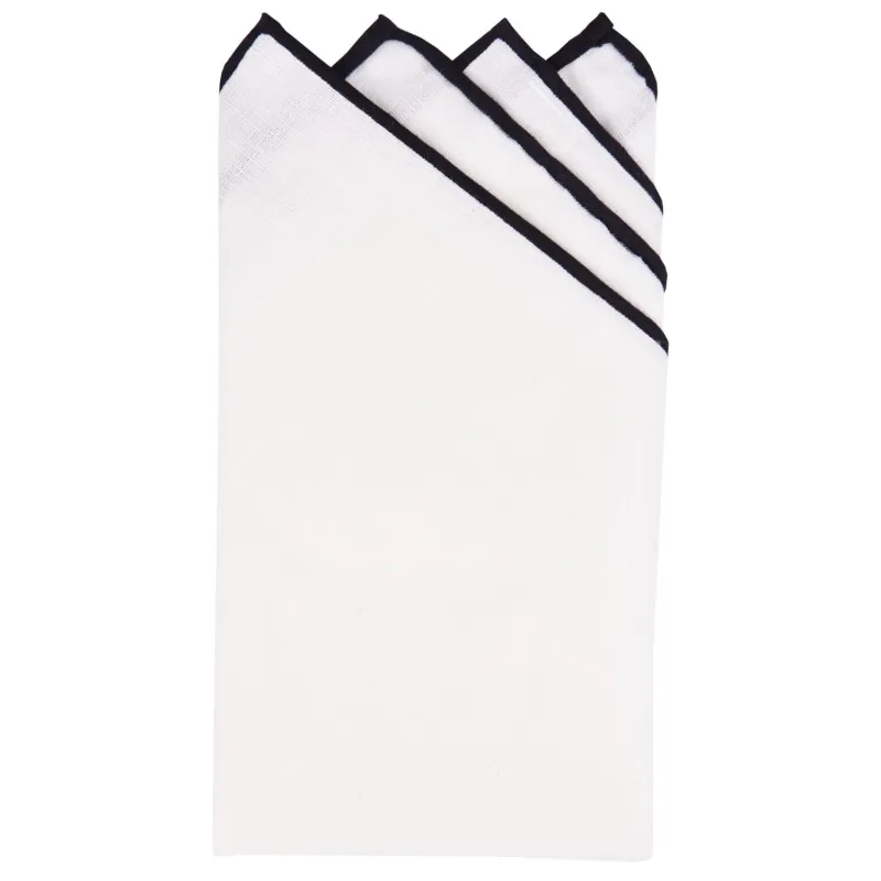 White/Black Pre-Folded Linen Pocket Square sold by Haspel