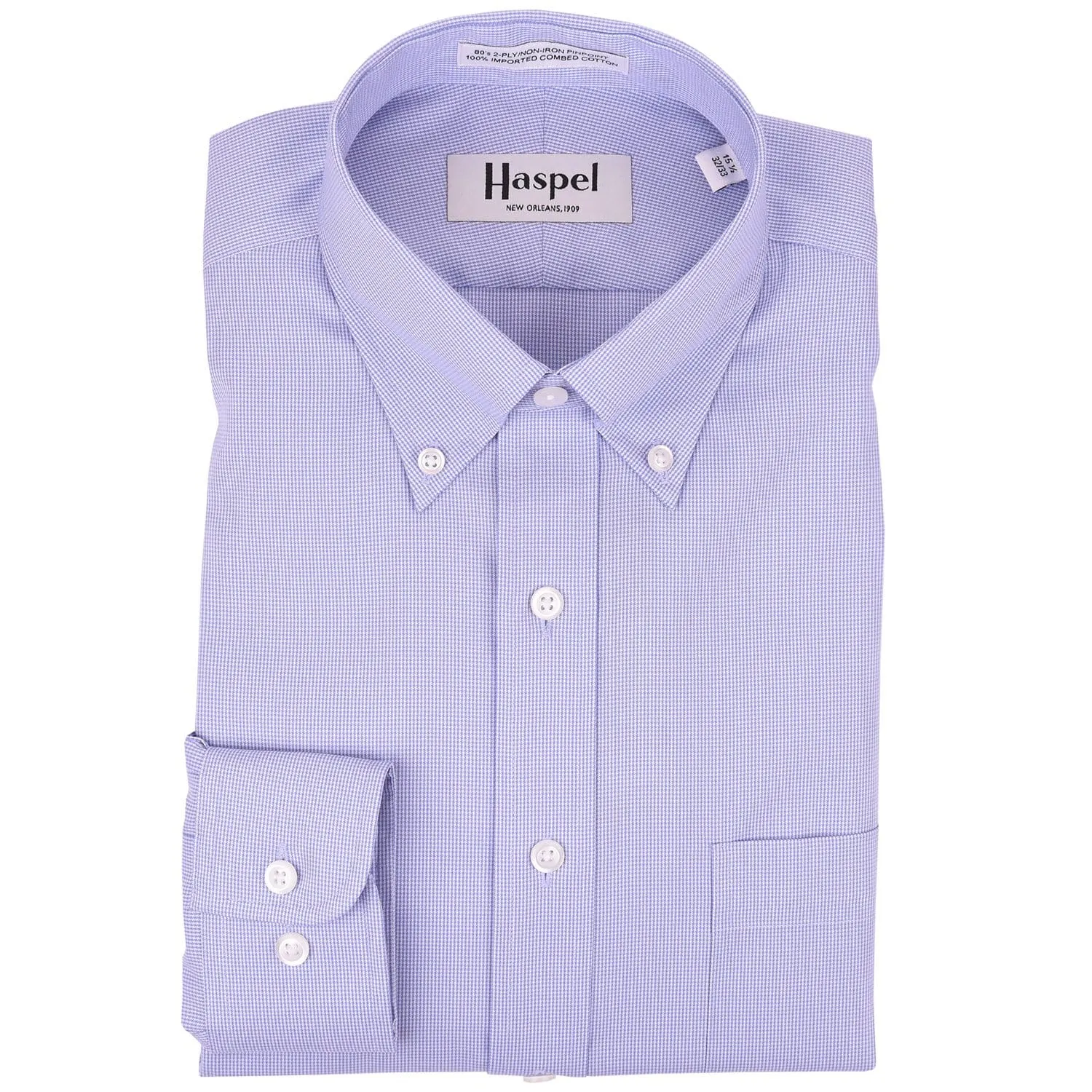 Howard Lt. Blue Mini Houndstooth (Regular Fit) Dress Shirt - Button Down Collar sold by Haspel product image thumbnail 2