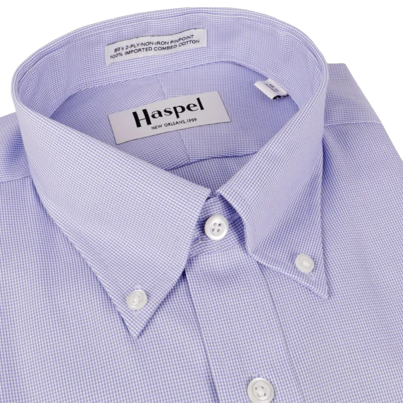 Howard Lt. Blue Mini Houndstooth (Regular Fit) Dress Shirt - Button Down Collar made by Haspel
