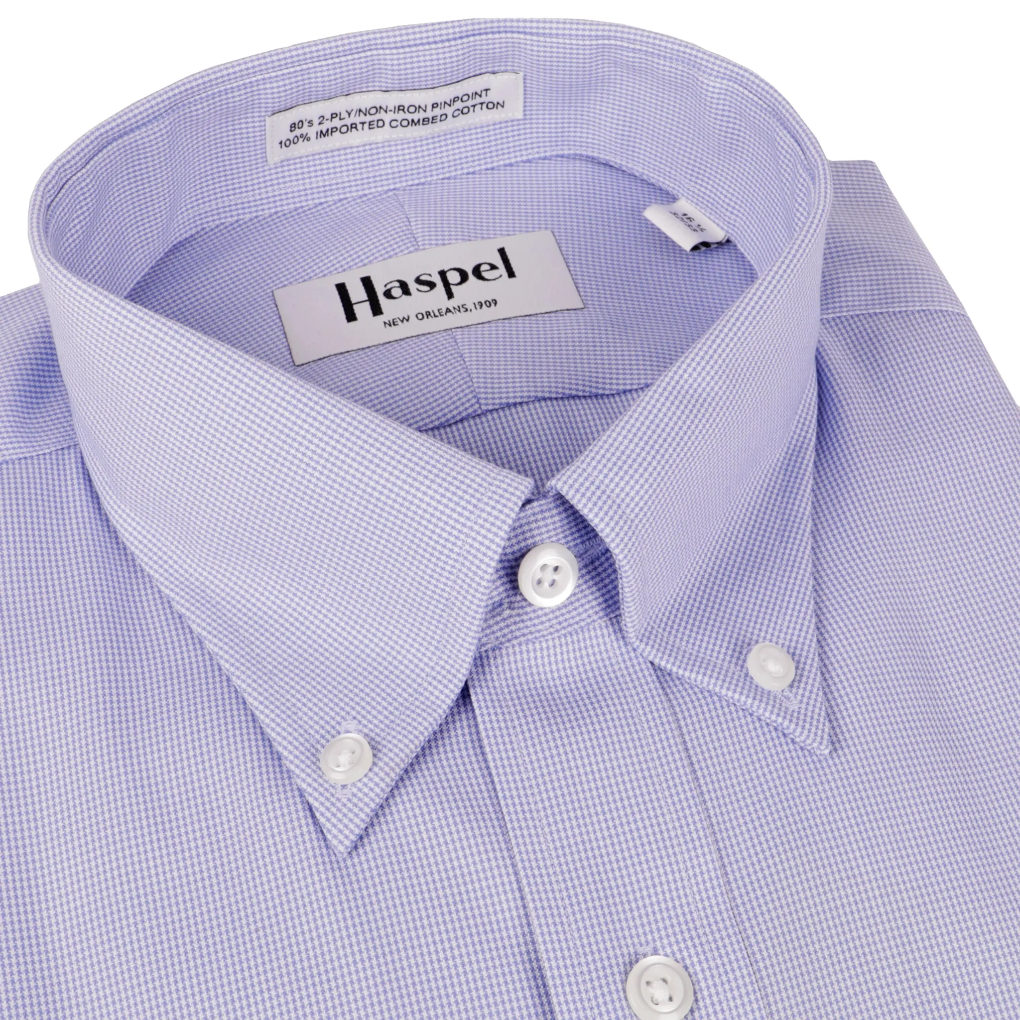 Howard Lt. Blue Mini Houndstooth (Regular Fit) Dress Shirt - Button Down Collar sold by Haspel
