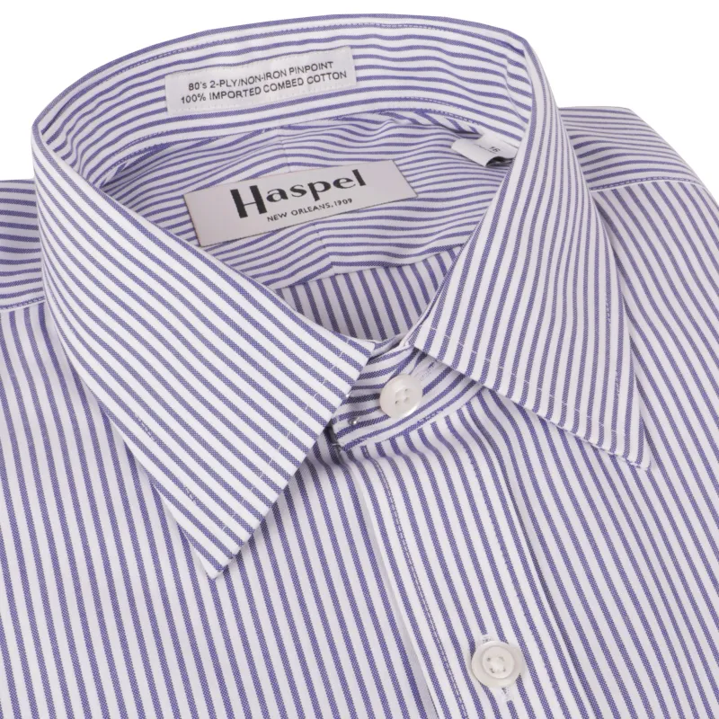 *** FINAL SALE *** Dauphine Navy Bankers Stripe Dress Shirt made by Haspel