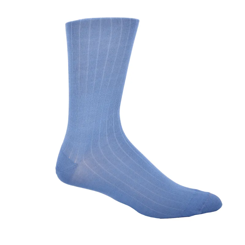 Azure Lt. Blue Solid Ribbed Mid-Calf Socks sold by Haspel
