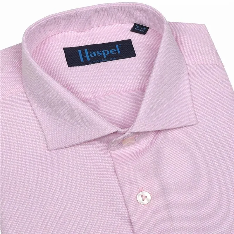 Prato Pink Textured Solid Dress Shirt made by Haspel