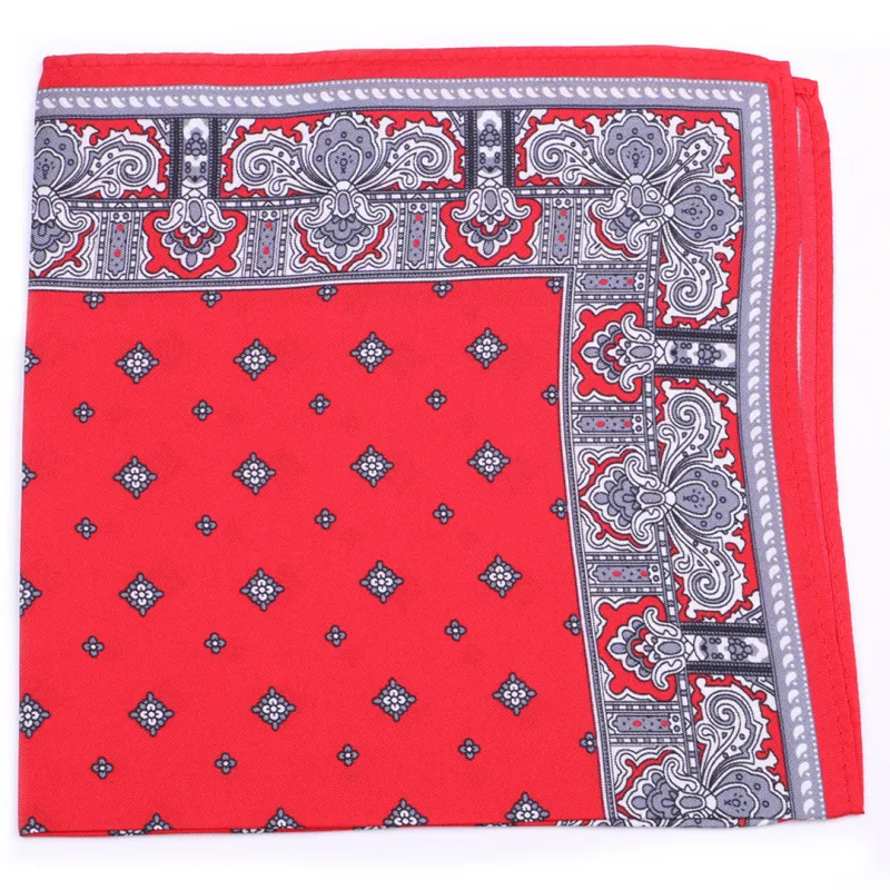 Red with Paisley Border Silk Pocket Square made by Haspel