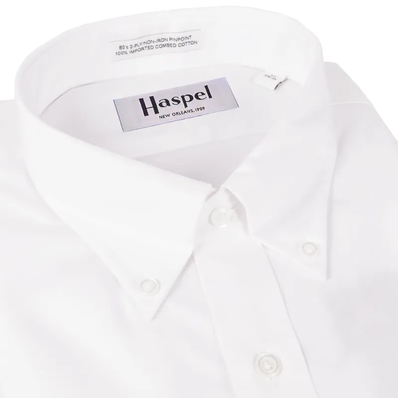 Decatur Solid White (Tailored Fit) Pinpoint Oxford Dress Shirt - Button Down made by Haspel