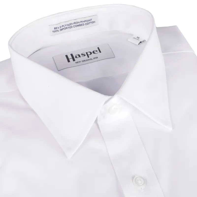 Dauphine Solid White Pinpoint Oxford (Regular Fit) Dress Shirt - Spread Collar made by Haspel