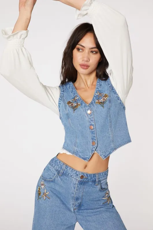 Penny Native Jean Vest sold by Princess Highway