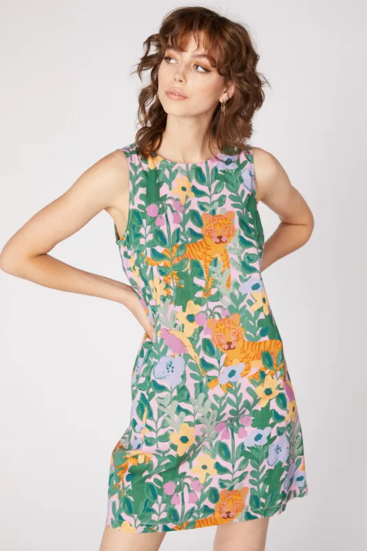 Tiger In The Jungle Sleeveless Shift Dress made by Princess Highway
