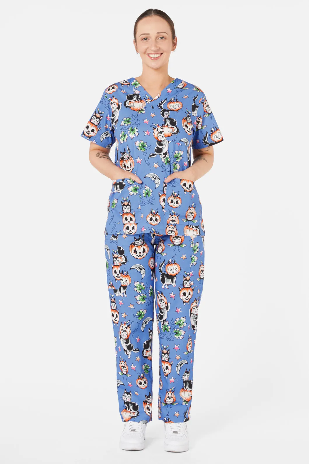 Pumpkin Kitty Scrubs sold by Princess Highway