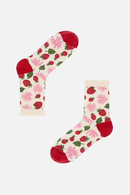Cream La Fraise Socks sold by Princess Highway