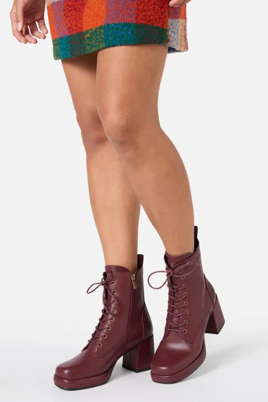 Plum Platform Lace Up Boot sold by Princess Highway