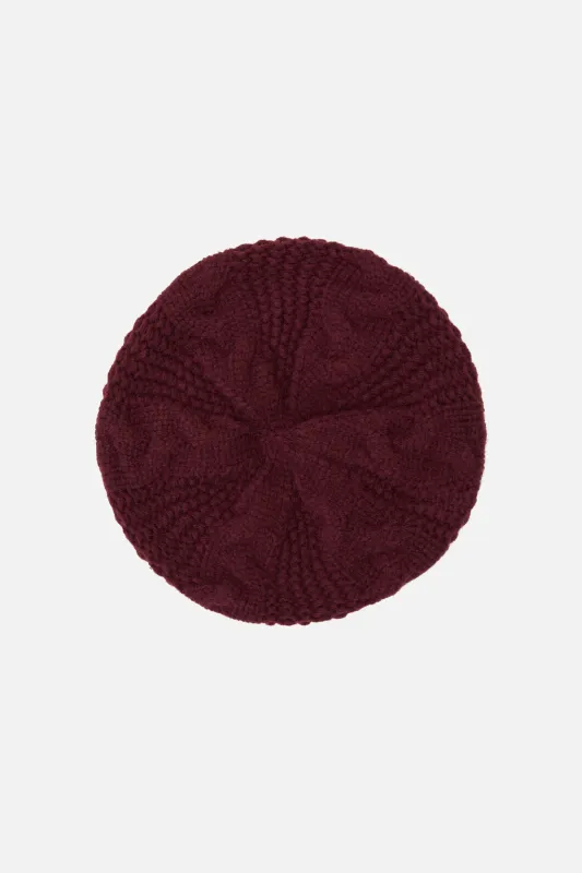 Plum Cable Knit Beret sold by Princess Highway