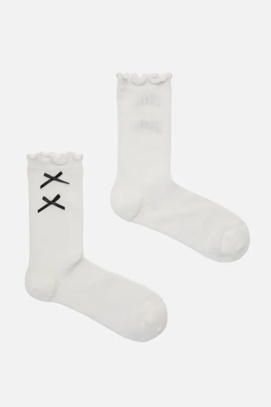 White Lacey Bow Socks sold by Princess Highway