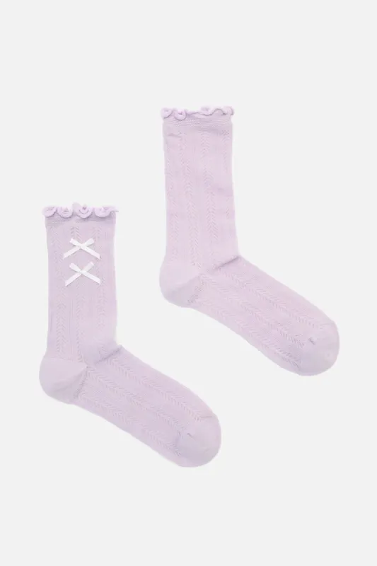Lilac Lacey Bow Socks sold by Princess Highway