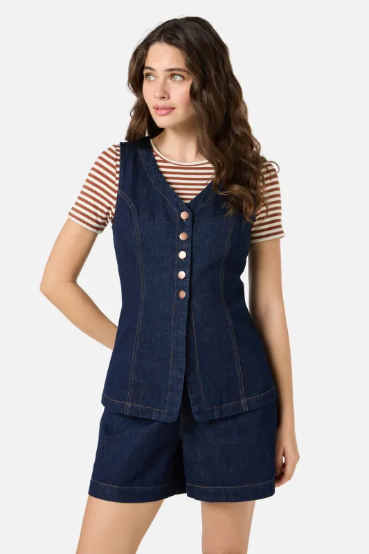 Jillian Long Denim Vest sold by Princess Highway