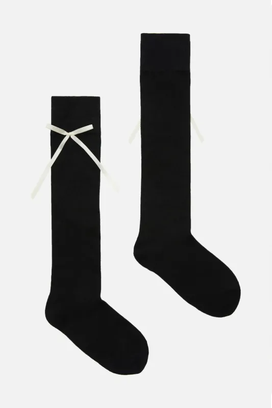Black Knee High Rib Bow Sock sold by Princess Highway