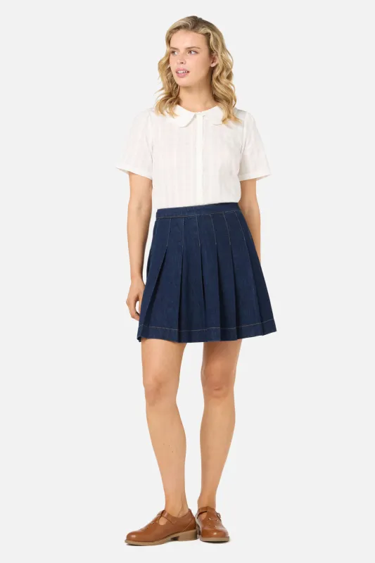 Rae Pleated Denim Mini Skirt sold by Princess Highway